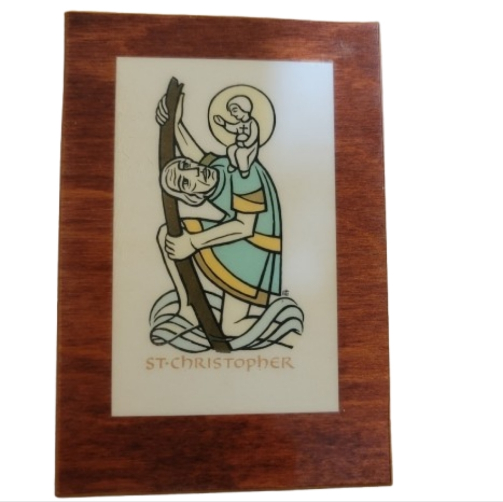 Vintage Berliner & McGinnis St. Christopher Religious Wall Plaque Wood Art